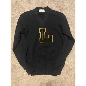 Vintage 50s Imperial Knit Letterman Varsity Sweater Size 40 Black Distressed